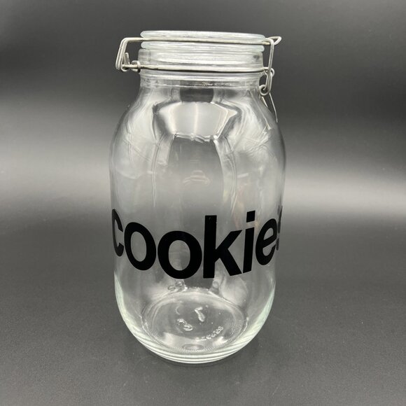 VTG Triomphe Glass COOKIES 3L Cookie Jar Canister Wire Bail MCM Retro - Picture 1 of 16